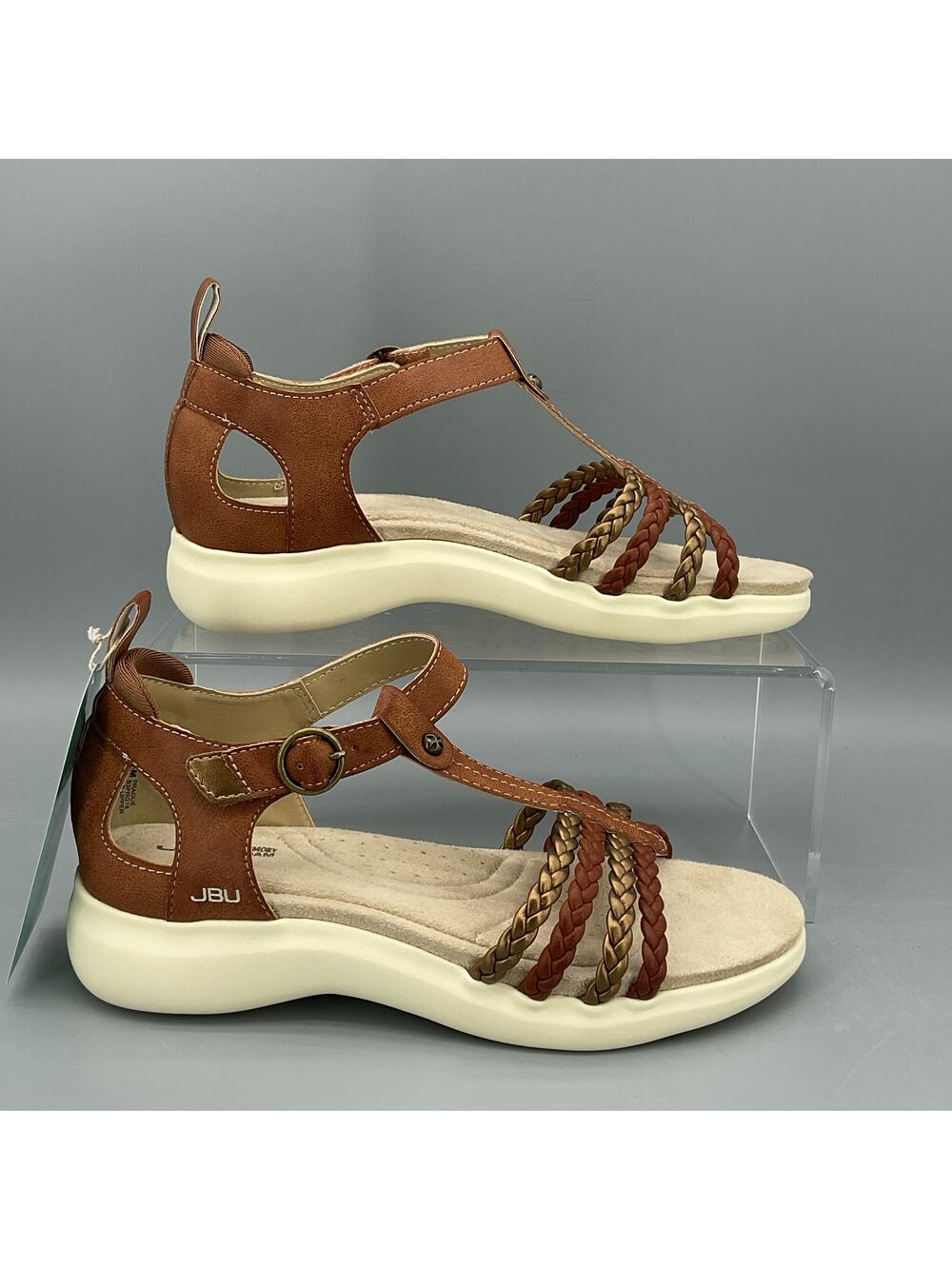 NEW JBU Women’s Prague T-Strap Sandals Brown/bronze Size 6.5M